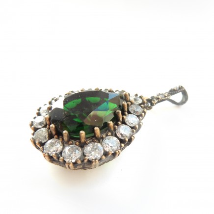 Photo of Vintage Vermeil Silver Emerald Green Chalcedony Pendant