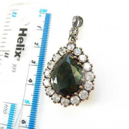 Photo of Vintage Vermeil Silver Emerald Green Chalcedony Pendant
