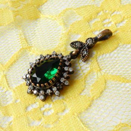 Photo of Vintage Vermeil Silver Green Chalcedony Pendant Sterling Silver