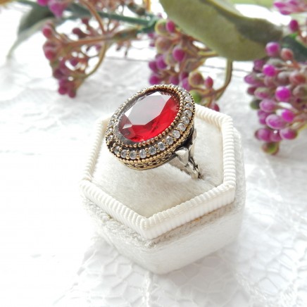 Photo of Vintage Vermeil Silver Red Chalcedony Ring Size 7 AF