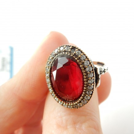 Photo of Vintage Vermeil Silver Red Chalcedony Ring Size 7 AF