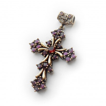 Photo of Vintage Vermeil Sterling Silver Red Chalcedony Crucifix Pendant