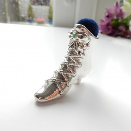 Photo of Vintage Victorian Emerald Boot Pin Cushion Sterling Silver