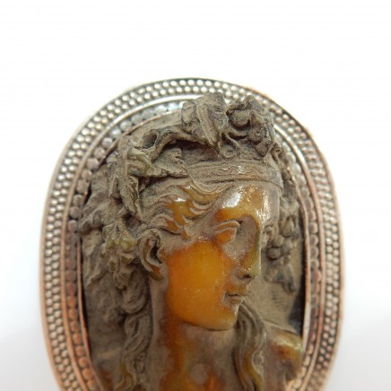 Photo of Vintage Victorian Vulcanite Lady Cameo Brooch Lady Bust Portrait Pin
