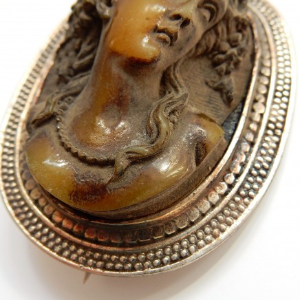 Photo of Vintage Victorian Vulcanite Lady Cameo Brooch Lady Bust Portrait Pin