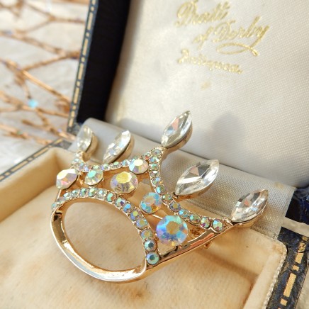 Photo of Vintage White Crystal Crown Tiara Brooch Pin