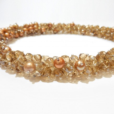 Photo of Yellow Amber Pearl Crystal Cluster Necklace