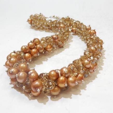 Photo of Yellow Amber Pearl Crystal Cluster Necklace