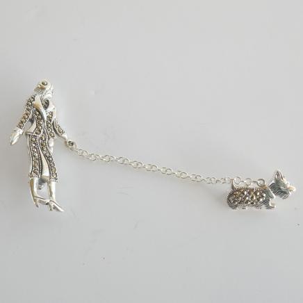 Photo of Silver & Marcasite Lady Walking Dog Brooch