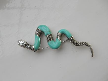 Photo of Art Deco Turquoise Serpent Brooch