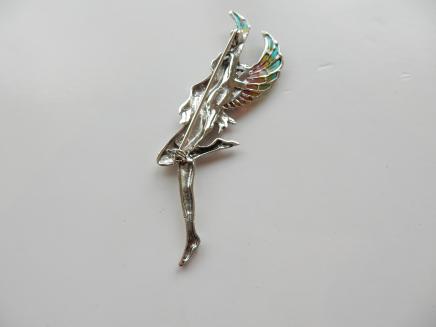 Photo of Art Deco Silver & French Enamel Winged Lady Brooch