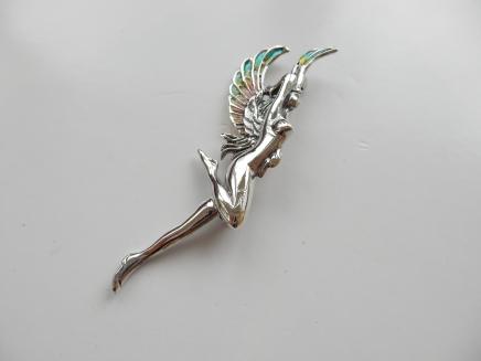 Photo of Art Deco Silver & French Enamel Winged Lady Brooch