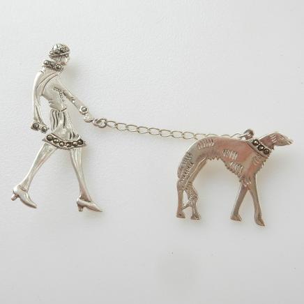 Photo of Art Deco Lady with Dog Brooch