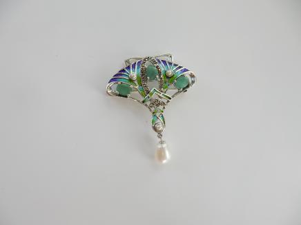 Photo of Art Nouveau Plique a Jour & Emerald Brooch