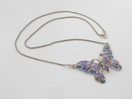 Photo of Silver & Purple Enamel Butterfly Necklace