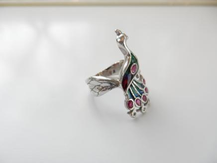 Photo of Silver Ruby & French Enamel Peacock Ring