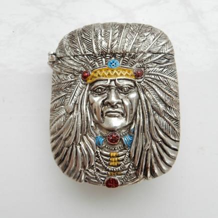Photo of Silver-Plate & Hand Painted Enamel Red Indian Vesta