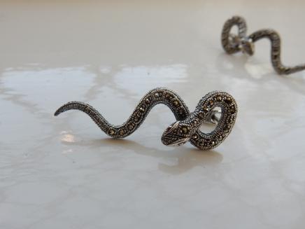 Photo of Marcasite Serpent Twisted Snake Earrings