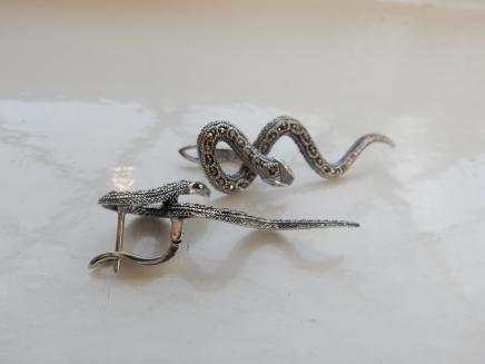 Photo of Marcasite Serpent Twisted Snake Earrings