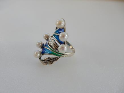 Photo of Sterling Silver Enamel & Pearl Ring