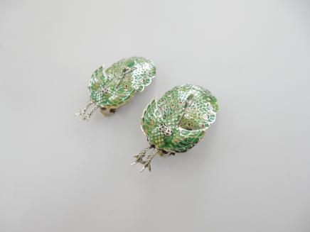 Photo of Enamelled Silver Peacock Clip on Earrings