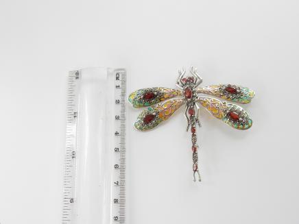 Photo of Plique a Jour Enamel & Garnet Dragonfly Brooch