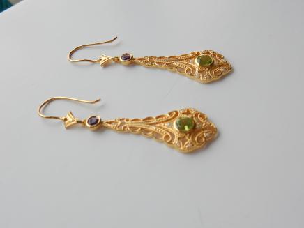 Photo of Gold Filigree Peridot Suffragette Earrings