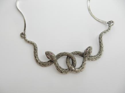 Photo of Silver Marcasite & Ruby Snake Necklace