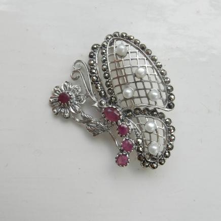 Photo of Sterling Silver & Ruby Butterfly Brooch