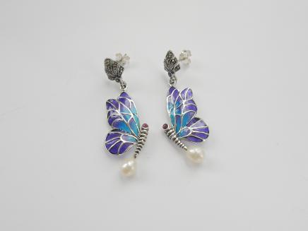 Photo of Silver Plique a Jour Butterfly Earrings