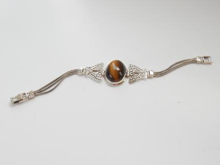 Photo of Solid Silver Tigers Eye Cabouchon Stone Bracelet