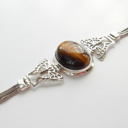 Photo of Solid Silver Tigers Eye Cabouchon Stone Bracelet