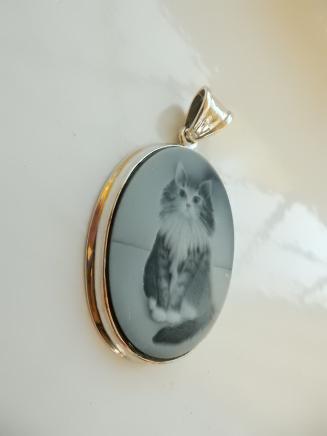 Photo of Solid Silver Carved Tabby Cat Pendant