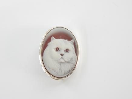 Photo of Solid Silver Cat Cameo Brooch