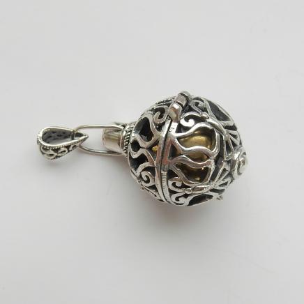 Photo of 925 Silver & Coral Cat Bell Globe Charm