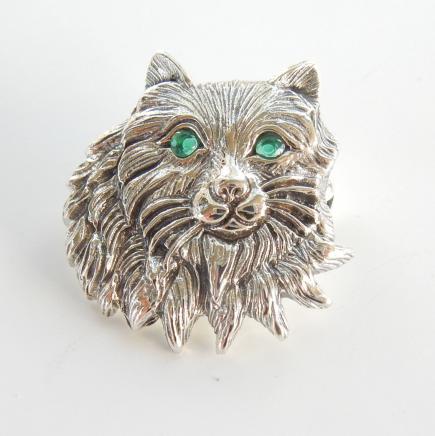 Photo of Solid Silver Emerald Cat Brooch
