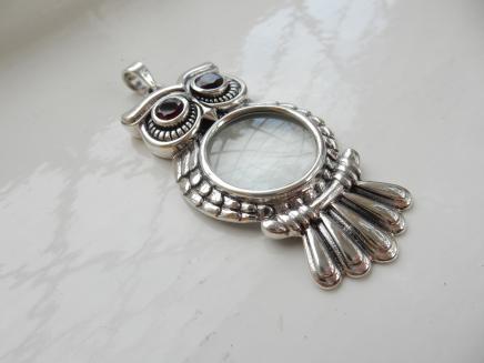 Photo of Sterling Silver & Garnet Owl Magnifying Glass Pendant