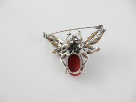 Photo of Silver Marcasite & Coral Bug Brooch
