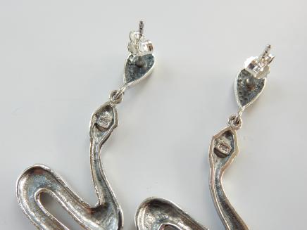 Photo of Solid Silver Marcasite Serpent Twist Earrings