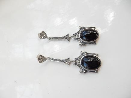 Photo of Fine Silver & Onyx Art Deco Earrings