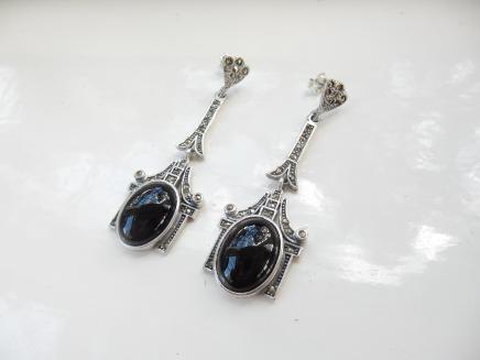 Photo of Fine Silver & Onyx Art Deco Earrings