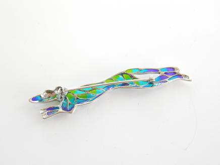 Photo of Sterling Silver Plique a Jour Enamel Racing Greyhound Pin