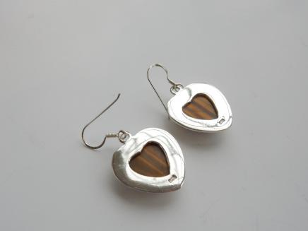 Photo of Solid Silver Tigers Eye Heart Earrings