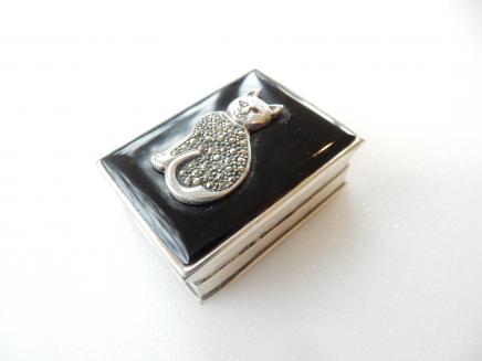Photo of Sterling Silver Black Marcasite Cat Pill Box