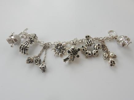 Photo of Sterling SilverGothic Skull Charm Bracelet