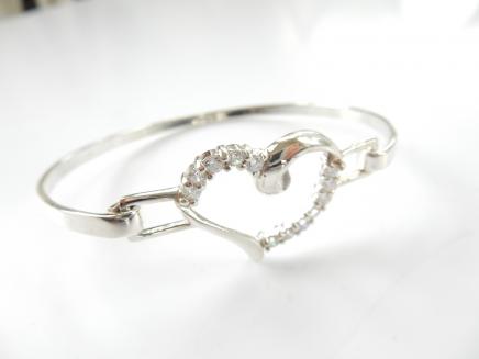 Photo of Sterling Silver Cubic Zirconia Heart Bangle