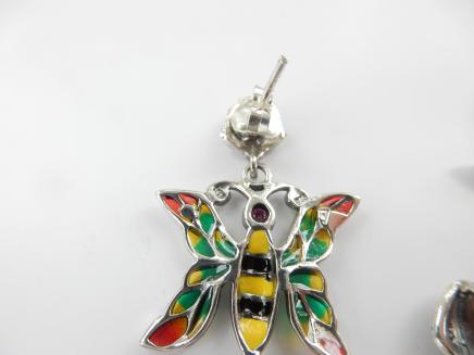 Photo of Silver Marcasite & French Enamel Butterfly Set