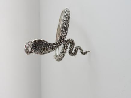 Photo of Silver Marcasite & Ruby Snake Bracelet