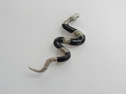 Photo of Silver & Black Onyx Snake Brooch