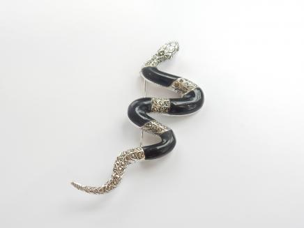 Photo of Silver & Black Onyx Snake Brooch